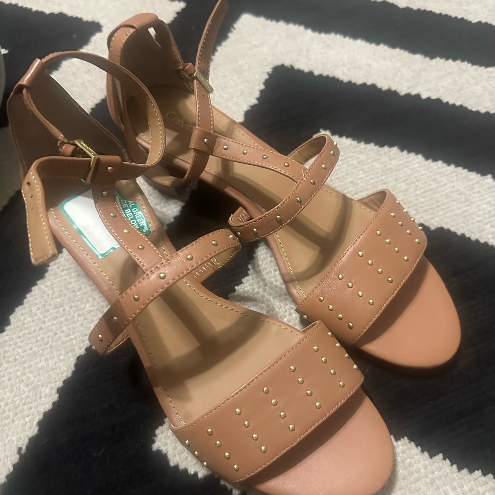 Calvin Klein Tan Studded Sandals